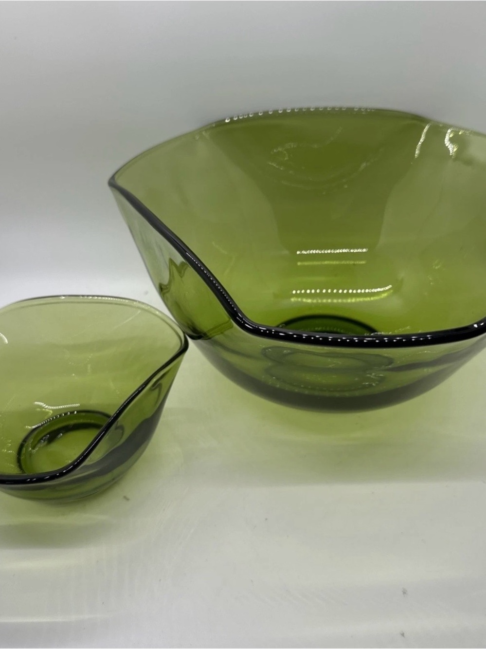 Green Glass Serving Bowl Set - Olive Green Salad Bowls